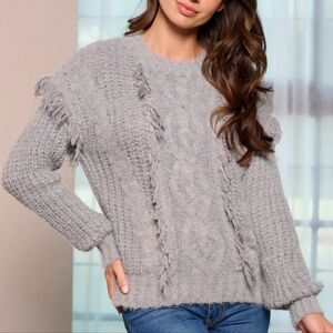 Cozy Gray Fringed Sweater